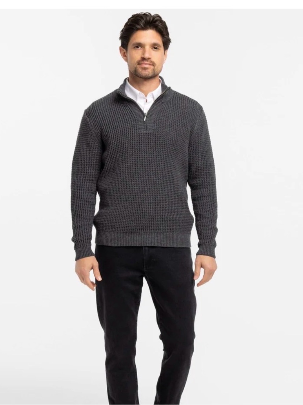 BOSS Ebrando Quarter Zip Gray knit Large